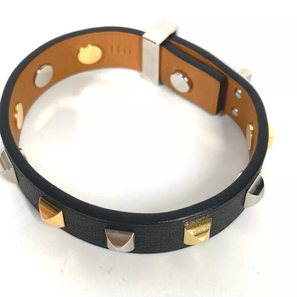 HERMES Studs Mini dog crew Carre Bangle accessories Bracelet Leather Black - Picture 6 of 11